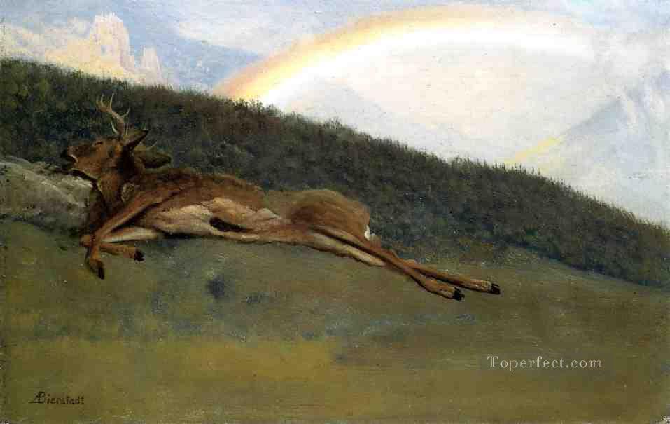 Rainbow over a Fallen Stag luminism Albert Bierstadt Oil Paintings